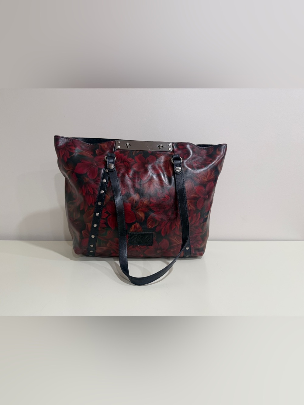 Patricia Nash Benvenuto Italian Leather Large Tote Bag Heritage Floral Burgundy - Picture 2 of 11